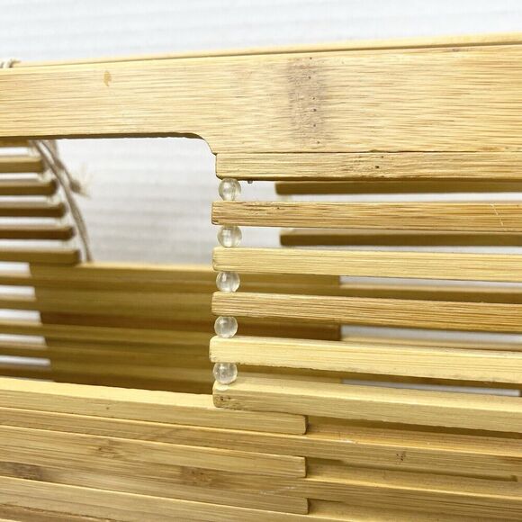 C&C California Bamboo Wooden Rectangle Handbag Summer Beach Picnic Boho Fun - Picture 12 of 15